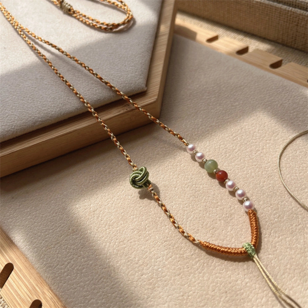 Handmade Jade and Pearl Necklace Cord Spiritual Empowerment Pendant Chain