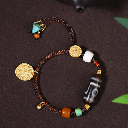 Authentic Two Eyed Dzi Bead Bracelet Agate Healing Stone Empowerment Jewelry for Women