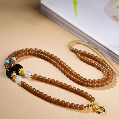 Modern Empowerment Caramel Chalcedony Multi-Bead Necklace Versatile Healing Crystal Cord for Independent Women