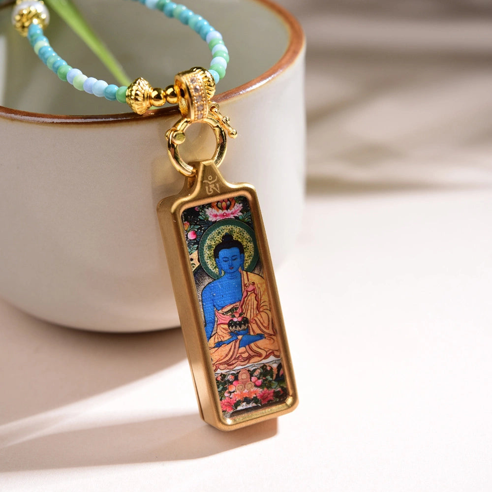 Thangka Pendant Beaded Necklace Turquoise Southern Red Agate Inner Peace Empowerment