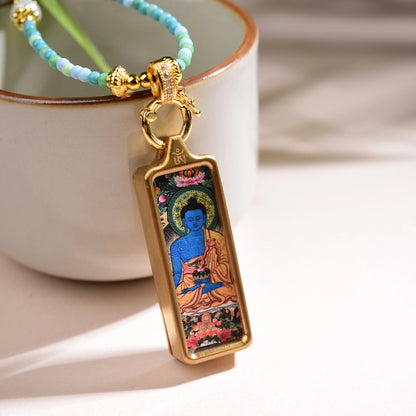 Thangka Pendant Beaded Necklace Turquoise Southern Red Agate Inner Peace Empowerment
