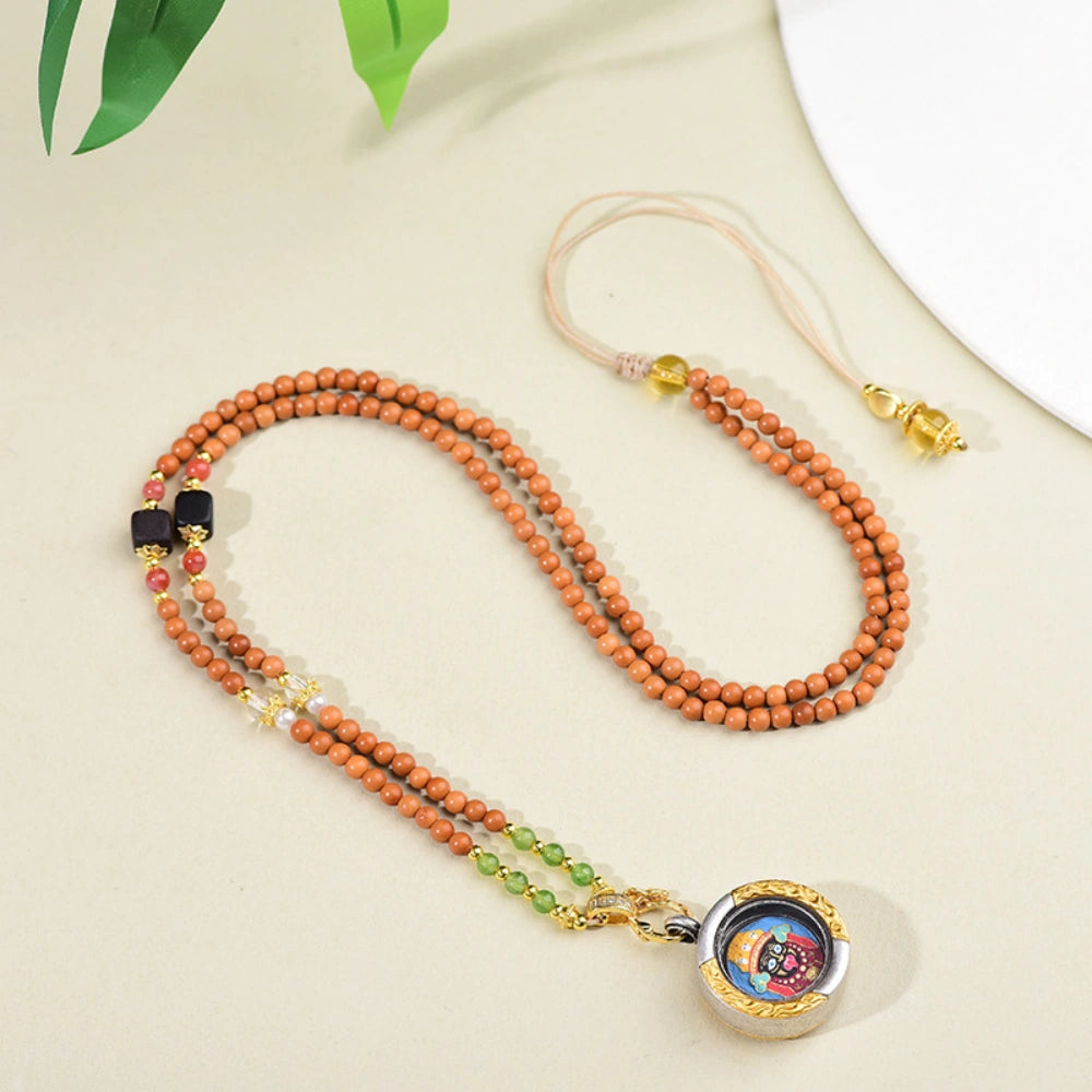 Tibetan Thangka Pendant Olive Seed Mala Necklace Spiritual Abundance Empowerment Jewelry