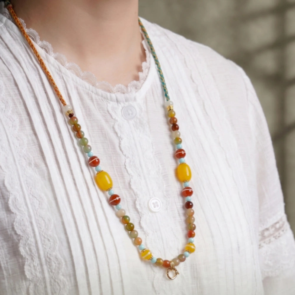 Handcrafted Agate Bead Necklace Protection Amulet Chain Empowerment Jewelry
