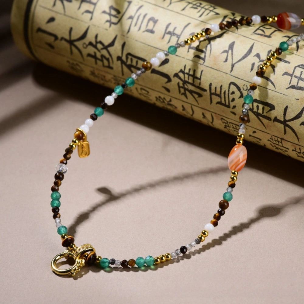 Mulstio Mixed Gemstone Agate Necklace for Women Abundance and Inner Balance Choker