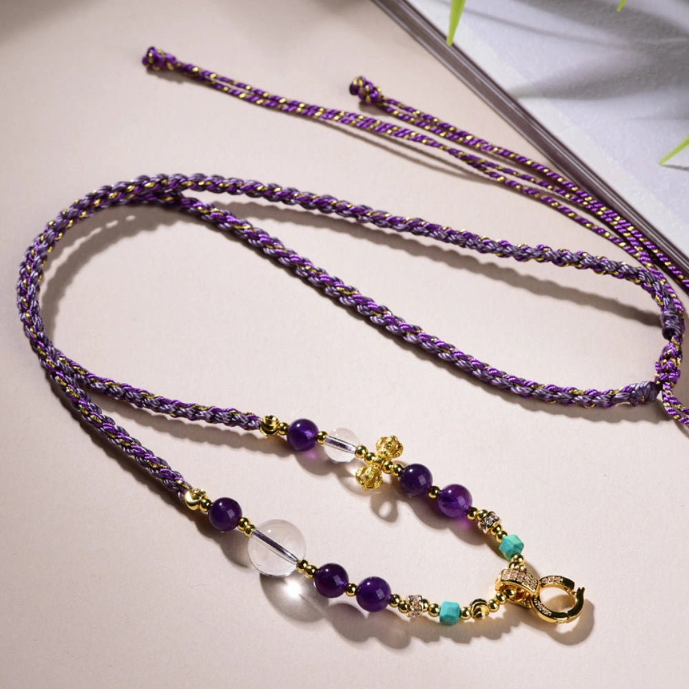 Mulstio Amethyst Crystal Necklace Cord Handwoven Spiritual Empowerment Chain For Women