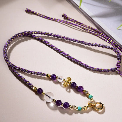 Mulstio Amethyst Crystal Necklace Cord Handwoven Spiritual Empowerment Chain For Women