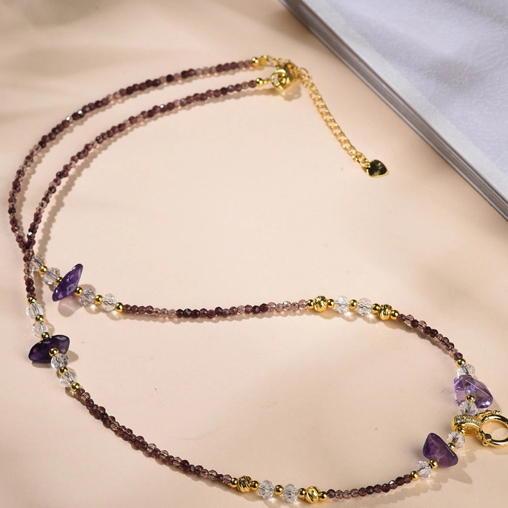 Mulstio Amethyst Power Necklace Natural Crystal Bead Chain for Women Spiritual Empowerment