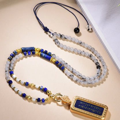 Mulstio Lapis Lazuli Healing Crystal Necklace Modern Women Spiritual Empowerment Multi Gemstone Bead Chain