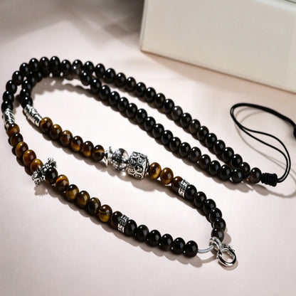 Mulstio Silver Sheen Obsidian Energy Necklace Spiritual Protection Mala Beads for Women Empowering Rituals