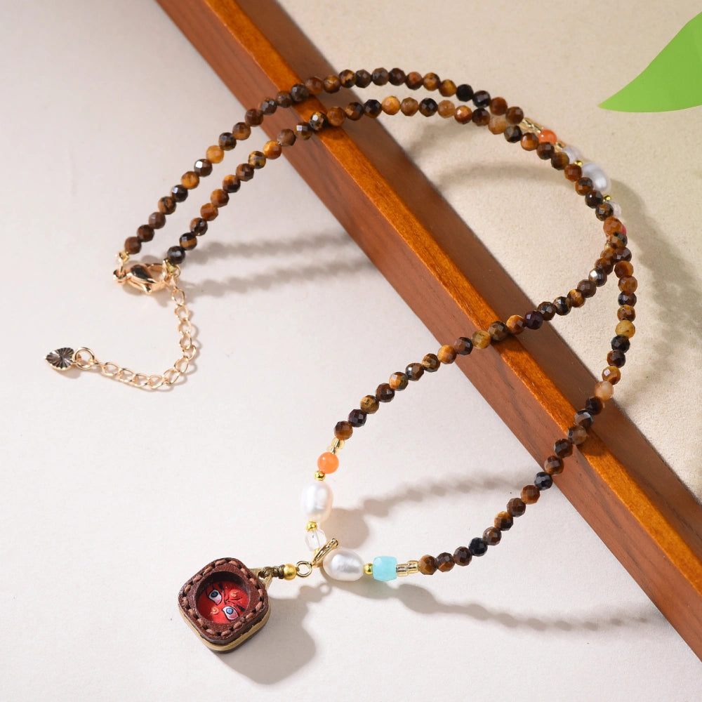 Mulstio Tigers Eye Necklace Wealth Thangka Pendant Empowerment Jewelry for Modern Women