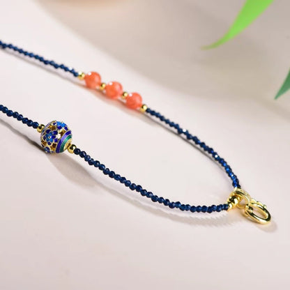 Modern Oriental Blue Zircon Necklace with Southern Red Agate Empowering Spiritual Protection Choker