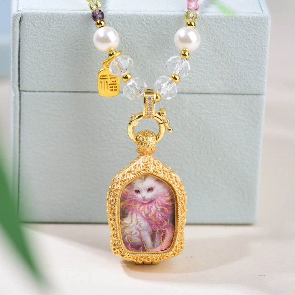 Nine Tailed Fox Thangka Pendant Multi Color Tourmaline Style Crystal Necklace Emotional Empowerment Jewelry
