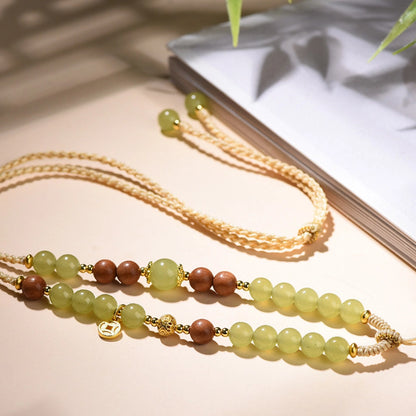 Mulstio Chalcedony and Sandalwood Braided Healing Necklace Rope for Female Empowerment