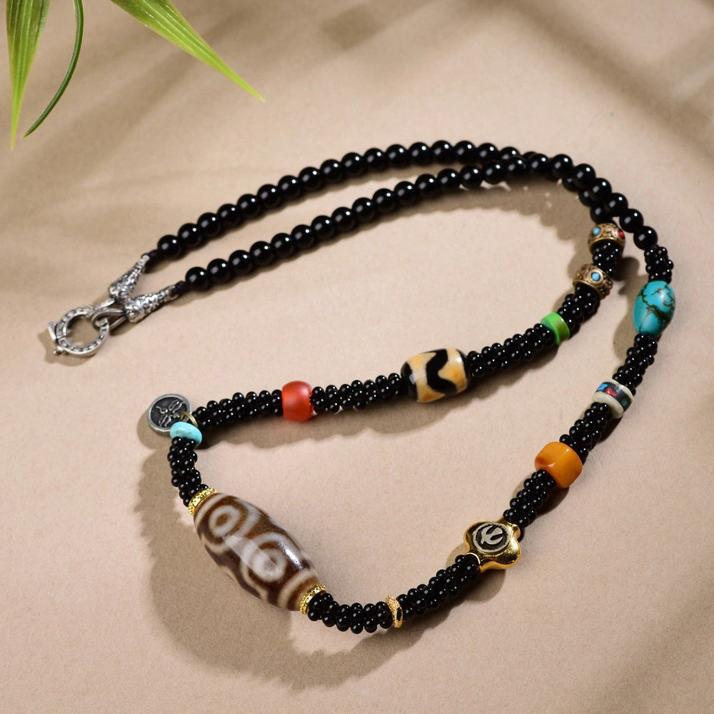 Nine Eye Dzi Bead Agate Necklace Handcrafted Empowering Spiritual Jewelry