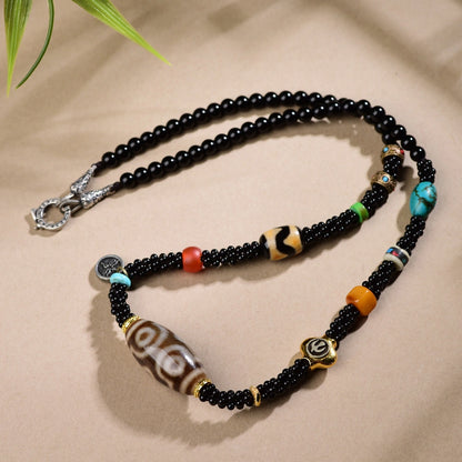 Nine Eye Dzi Bead Agate Necklace Handcrafted Empowering Spiritual Jewelry