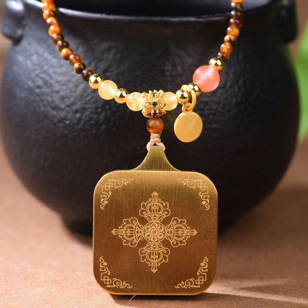 Zaki Lhamo Thangka Pendant Tiger Eye Necklace Spiritual Empowerment Jewelry