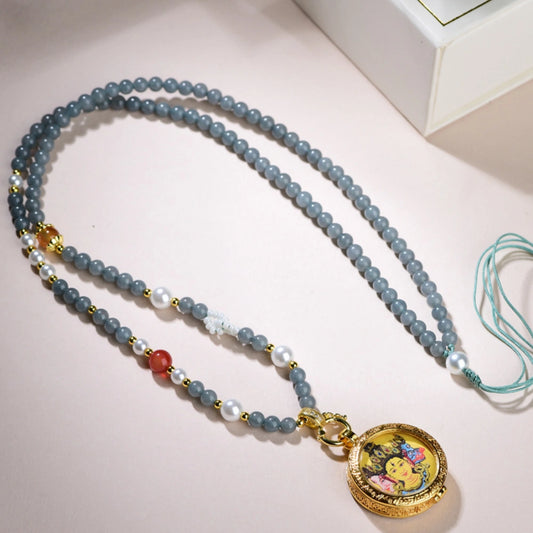 Mulstio Gray Chalcedony Thangka Pendant Necklace Spiritual Empowerment Jewelry for Women