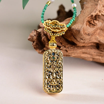 Green Tara Thangka Pendant Emerald Glass Pearl Choker Empowerment Necklace