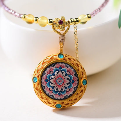 Mulstio Wealth Attraction Necklace Amber Amethyst Tashi Lhamo Pendant Empowerment Jewelry