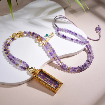 Mulstio Period 9 Feng Shui Amethyst Citrine Thangka Pendant Necklace Wealth Manifestation Spiritual Empowerment