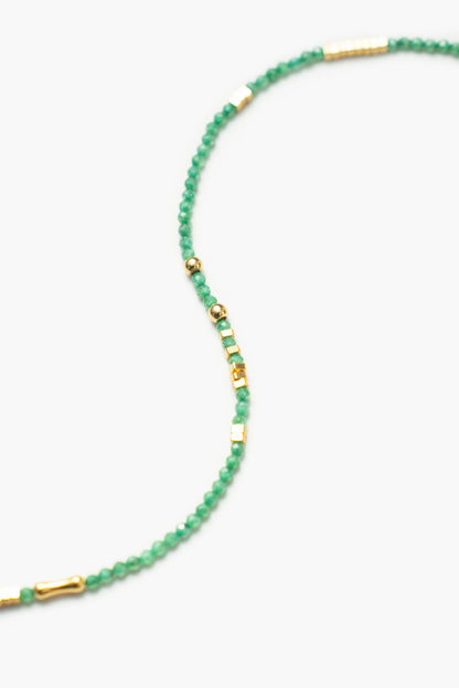 Broken Gold Tiny Green Gemstone Beaded Choker