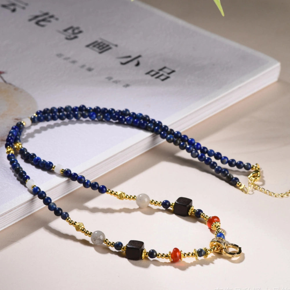 Lapis Lazuli Wisdom Necklace Vintage Oriental Universal Chain for Inner Clarity and Empowerment