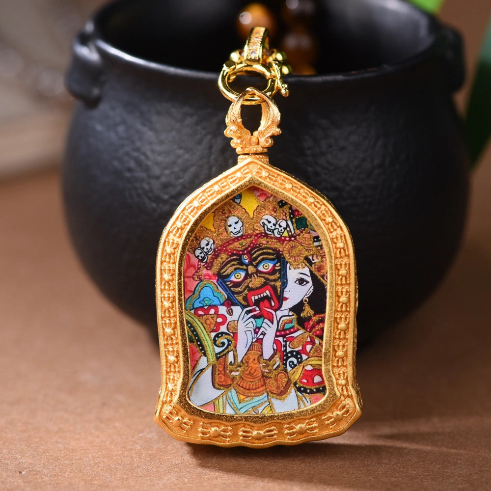 Natural Tiger Eye Crystal Necklace with Tibetan Wealth Goddess Thangka Pendant - Mulstio Empowerment Jewelry