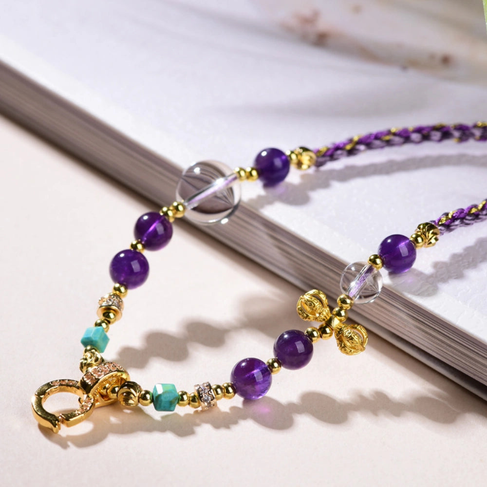 Mulstio Amethyst Crystal Necklace Cord Handwoven Spiritual Empowerment Chain For Women