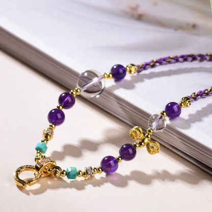 Mulstio Amethyst Crystal Necklace Cord Handwoven Spiritual Empowerment Chain For Women