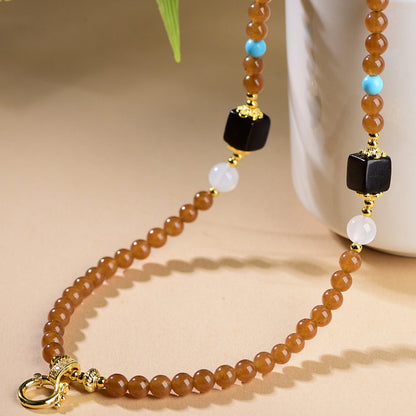 Modern Empowerment Caramel Chalcedony Multi-Bead Necklace Versatile Healing Crystal Cord for Independent Women
