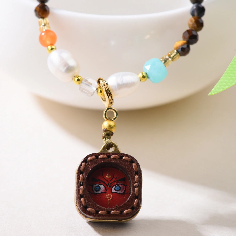 Mulstio Tigers Eye Necklace Wealth Thangka Pendant Empowerment Jewelry for Modern Women