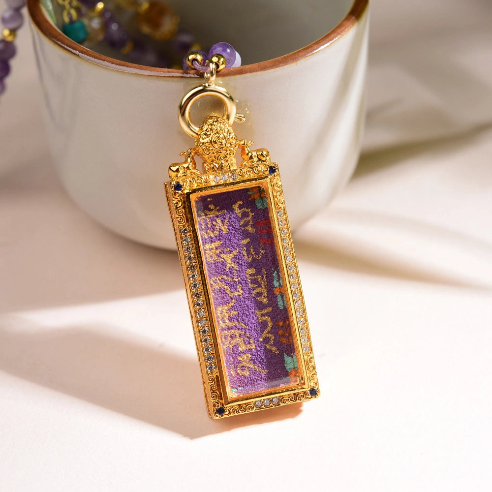 Mulstio Period 9 Feng Shui Amethyst Citrine Thangka Pendant Necklace Wealth Manifestation Spiritual Empowerment