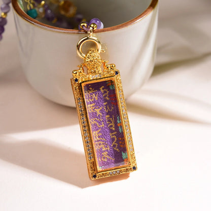 Mulstio Period 9 Feng Shui Amethyst Citrine Thangka Pendant Necklace Wealth Manifestation Spiritual Empowerment