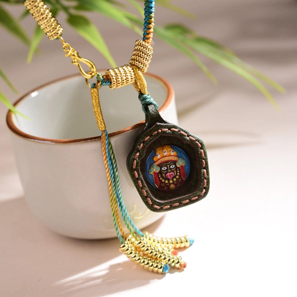 Tibetan Braided Rope Thangka Necklace Leather Amulet Spiritual Abundance Empowering Talisman