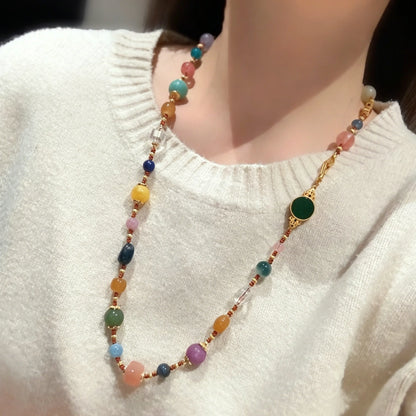 Multicolor Agate and Malay Jade Healing Necklace Multi-Stone Empowerment Beads for Women