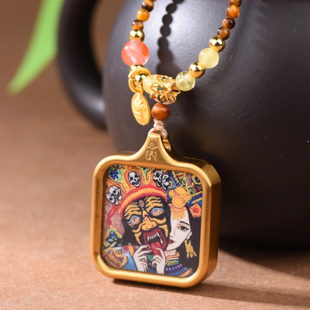 Zaki Lhamo Thangka Pendant Tiger Eye Necklace Spiritual Empowerment Jewelry