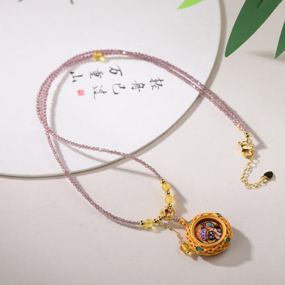 Mulstio Wealth Attraction Necklace Amber Amethyst Tashi Lhamo Pendant Empowerment Jewelry