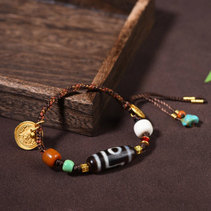 Authentic Two Eyed Dzi Bead Bracelet Agate Healing Stone Empowerment Jewelry for Women
