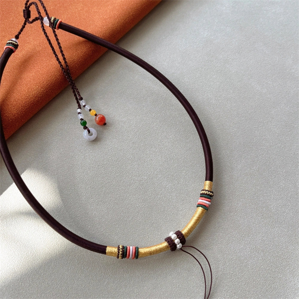 Mulstio Handcrafted Healing Choker Silk Cord Jade Empowering Necklace