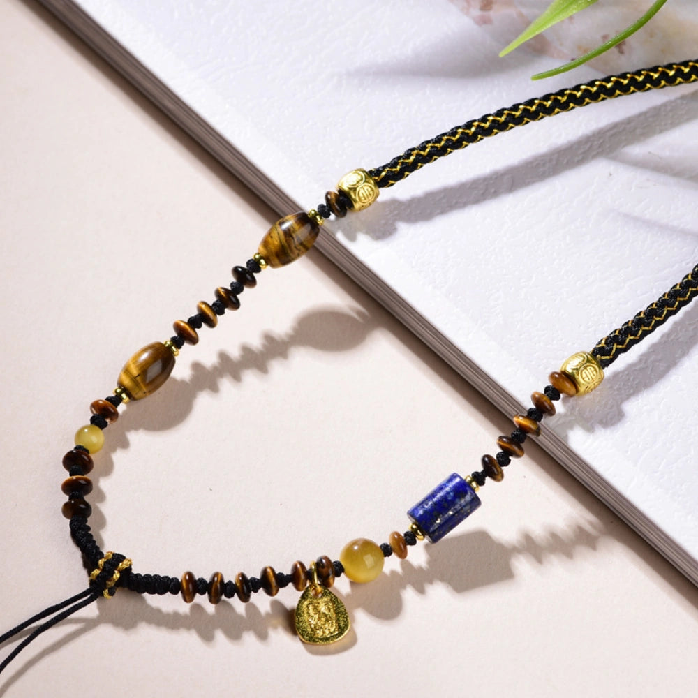 Mulstio Tiger Eye Dragon Scale Necklace Cord Feng Shui Wealth Amulet for Career Women