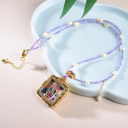 Amethyst Pearl Necklace Zaki Lhamo Thangka Pendant Empowering Spiritual Jewelry