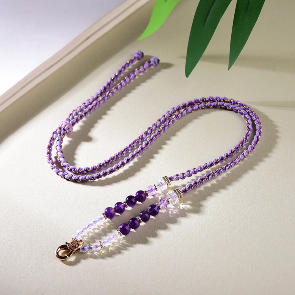Mulstio Amethyst Crystal Empowerment Necklace Cord Handwoven Healing Jewelry for Modern Women