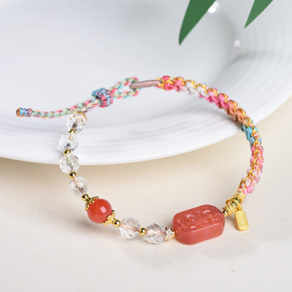 Mulstio Southern Red Agate Peach Blossom Knot Bracelet White Crystal Empowering Handcrafted Jewelry for Vitality