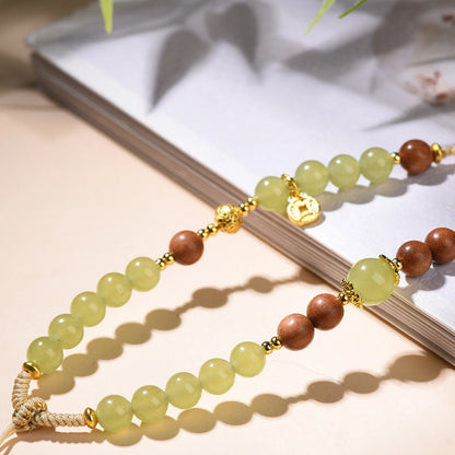 Mulstio Chalcedony and Sandalwood Braided Healing Necklace Rope for Female Empowerment