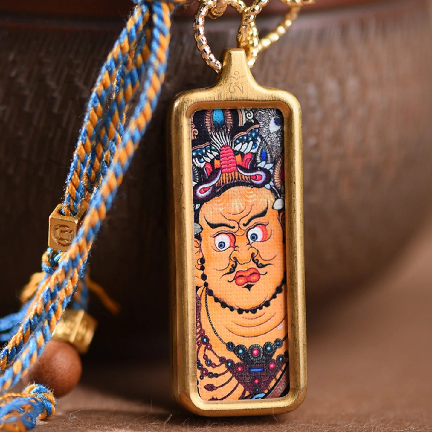Mulstio Hand-Painted Thangka Empowerment Necklace Artisanal Hand-Woven Protection Amulet with Thangka Art Stone