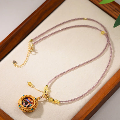 Mulstio Wealth Attraction Necklace Amber Amethyst Tashi Lhamo Pendant Empowerment Jewelry