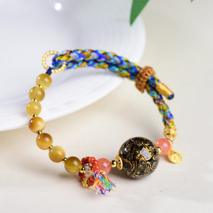Mulstio Modern Empowerment Bracelet Tiger Eye Stone Chinese Lacquer Art Handwoven Spiritual Jewelry for Women