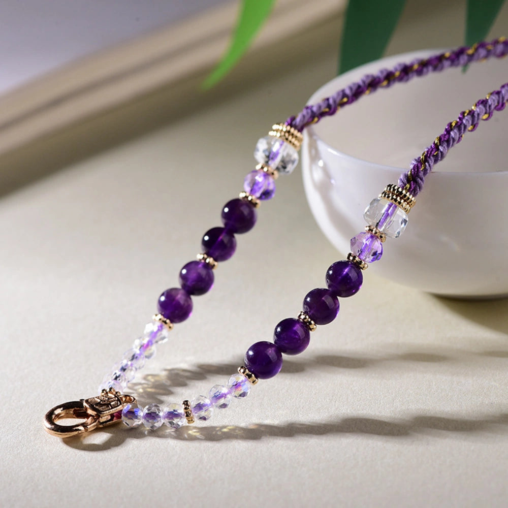 Mulstio Amethyst Crystal Empowerment Necklace Cord Handwoven Healing Jewelry for Modern Women