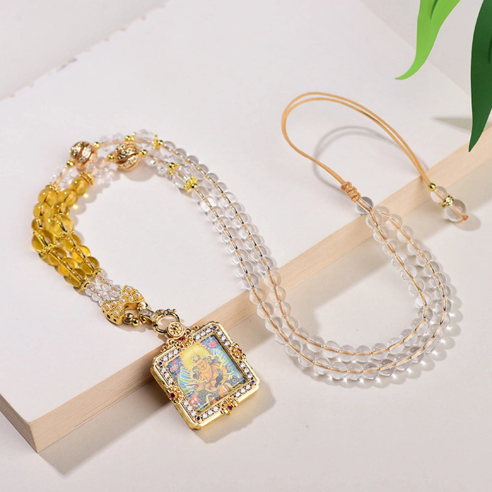 Thangka Amulet Necklace Yellow Zambala Citrine Wealth Manifestation Jewelry