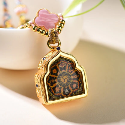 Hand Painted Nine Tailed Fox Pendant Necklace Tibetan Braided Cord Empowerment Jewelry